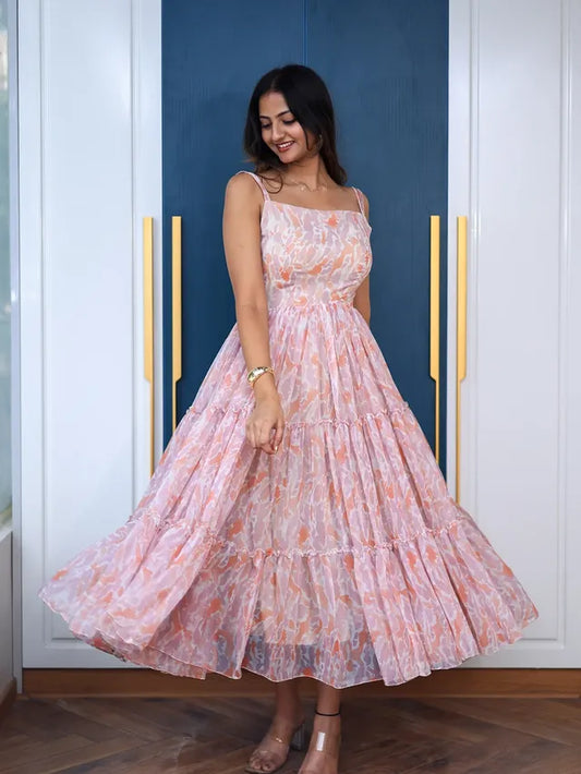 Blush Tiered Strappy Midi Dress