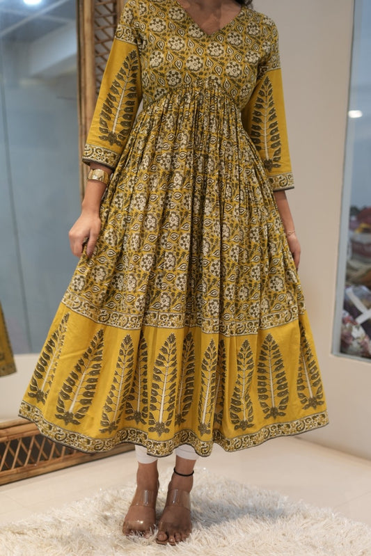 Mustard Printed Anarkali Kurta