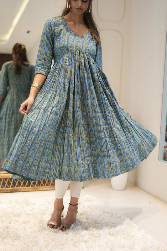 Teal Printed Anarkali Kurta