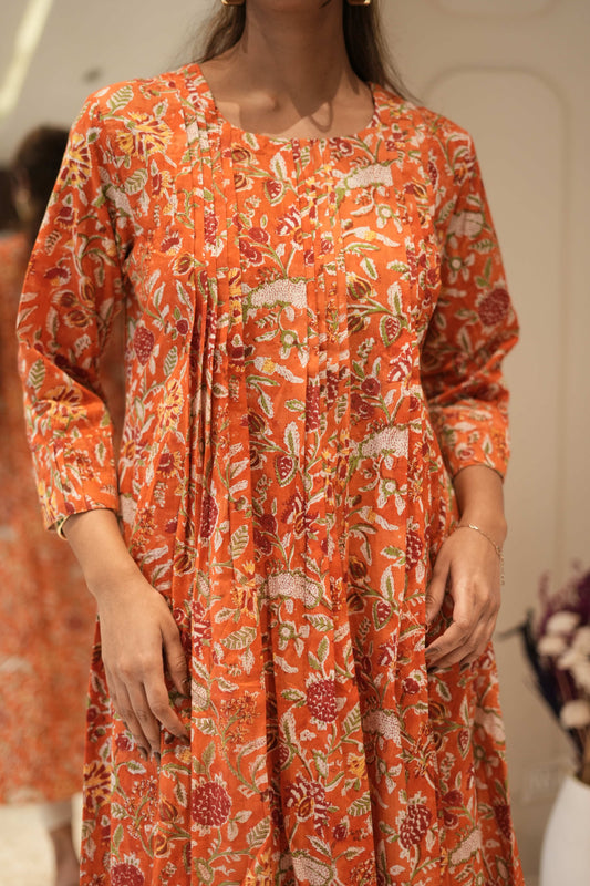Orange Printed Anarkali Kurta