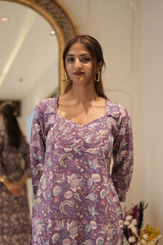 Lavender Printed Straight Kurta
