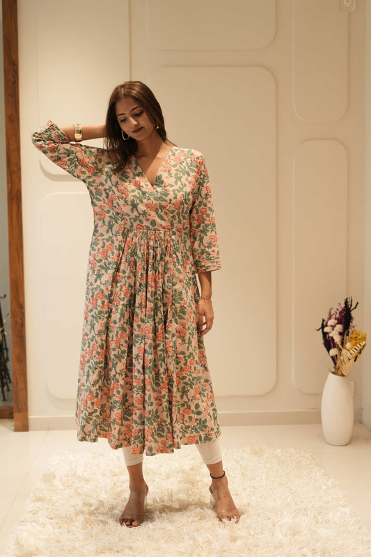 Floral Printed Anarkali-Style Kurta with Gathered Waist