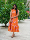 Orange Floral Tiered Midi Dress