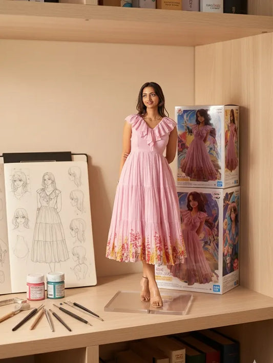 Pink Ruffled Tiered Midi Dress