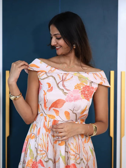 Off-Shoulder Floral Midi Dress