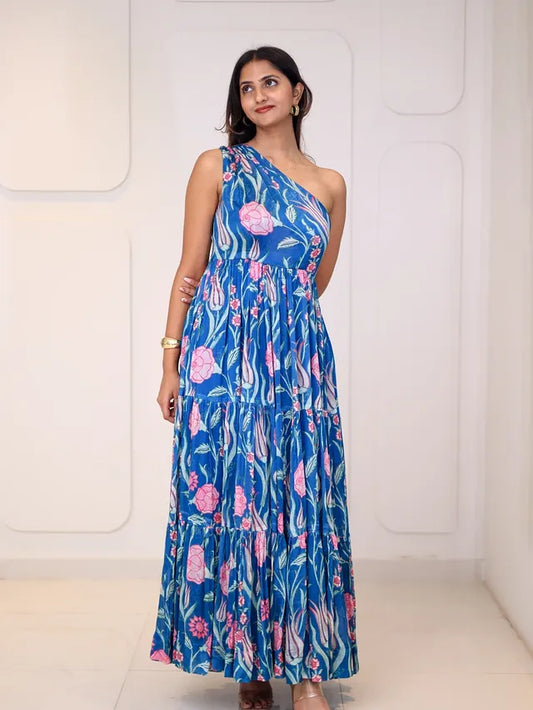 One-Shoulder Floral Tiered Maxi Dress