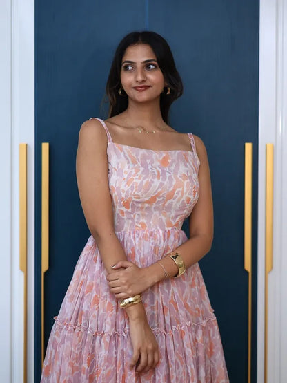 Blush Tiered Strappy Midi Dress