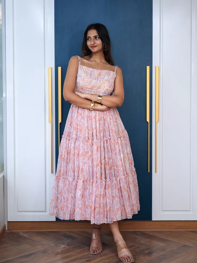 Blush Tiered Strappy Midi Dress