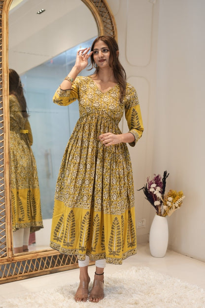 Mustard Printed Anarkali Kurta