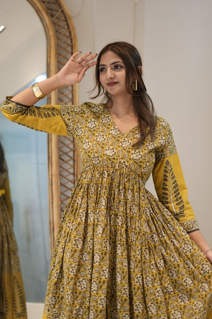 Mustard Printed Anarkali Kurta