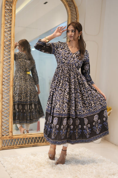 Navy Blue Printed Anarkali Kurta