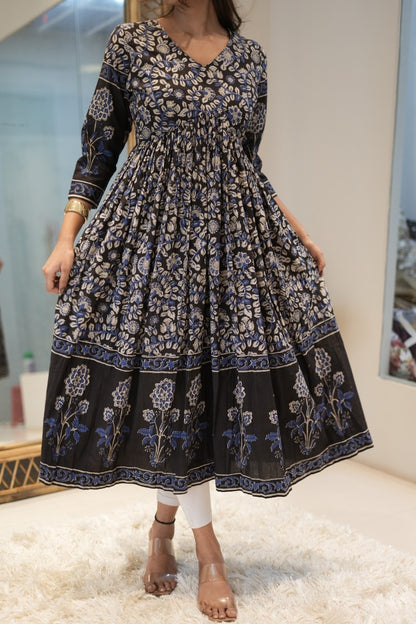 Navy Blue Printed Anarkali Kurta