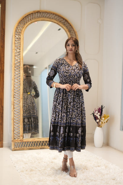 Navy Blue Printed Anarkali Kurta