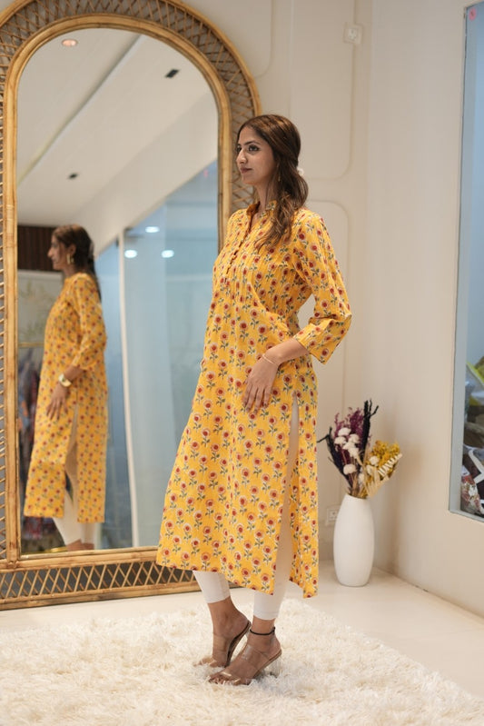 Yellow Floral Straight Kurta