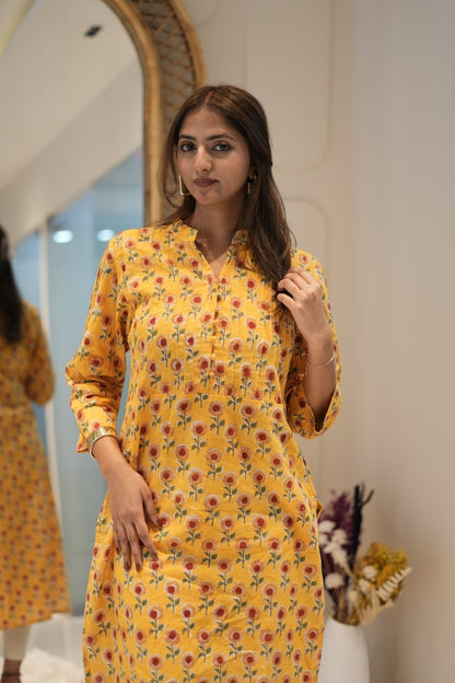 Yellow Floral Straight Kurta