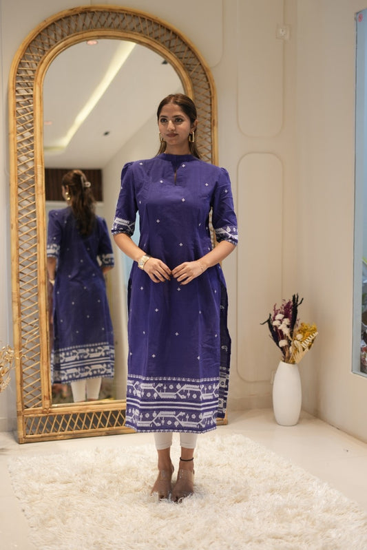 Indigo Printed Straight Kurta