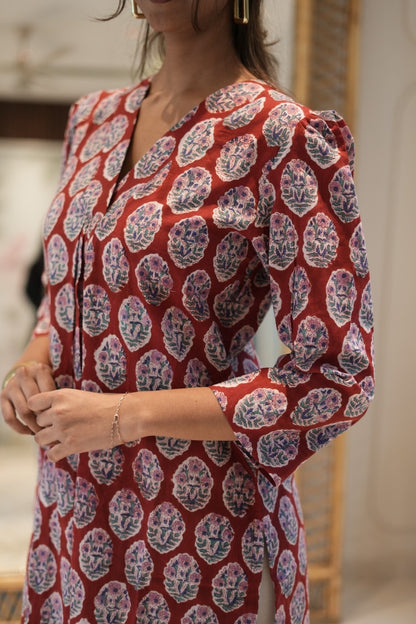 Maroon Printed Straight Kurta