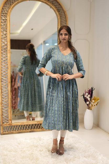 Teal Printed Anarkali Kurta