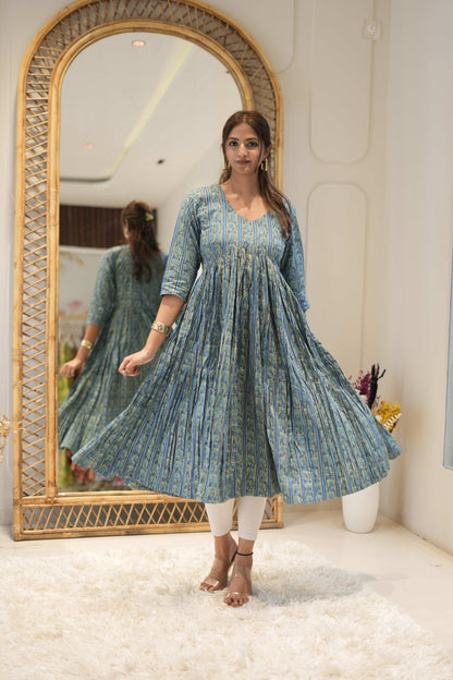Teal Printed Anarkali Kurta