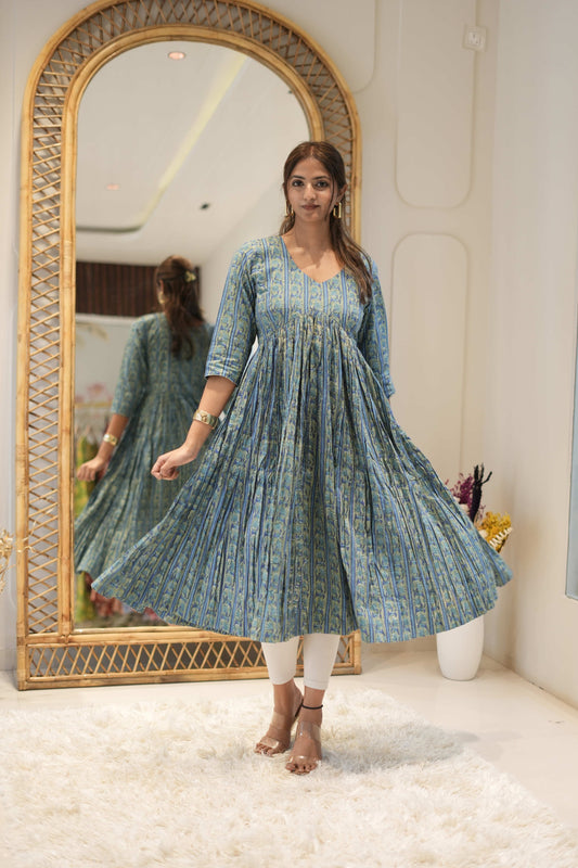 Teal Printed Anarkali Kurta