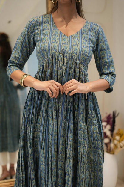 Teal Printed Anarkali Kurta