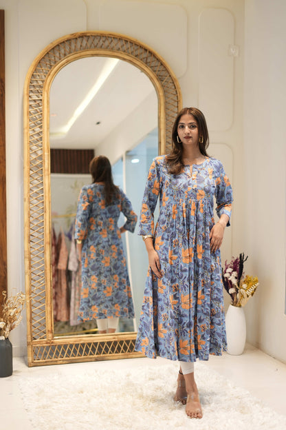 Blue Floral Anarkali Kurta