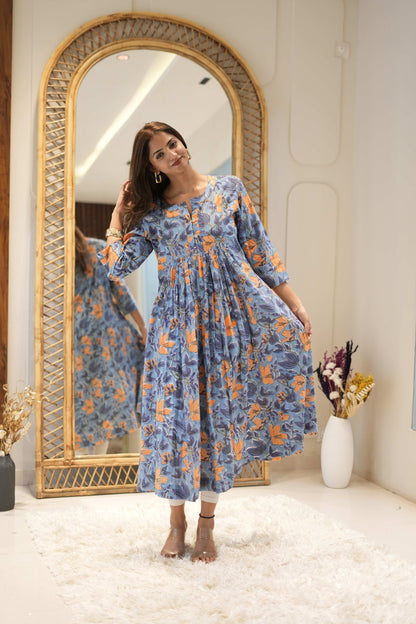 Blue Floral Anarkali Kurta