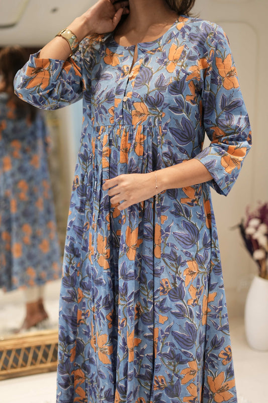 Blue Floral Anarkali Kurta