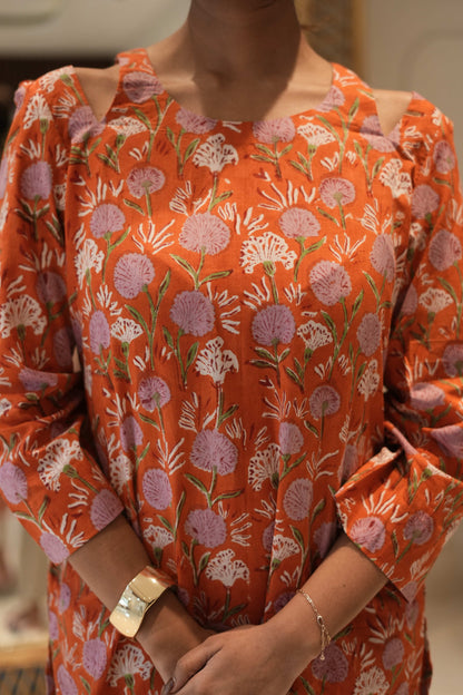 Rust Orange Printed Straight Kurta