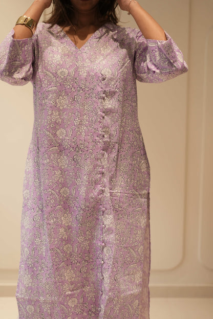 Lavender Floral Printed Straight Kurta