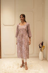 Dusty Mauve Floral Printed Straight Kurta with Scalloped Sleeves