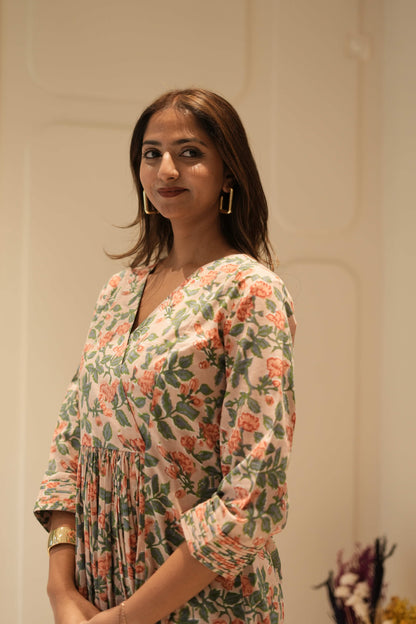 Floral Printed Anarkali-Style Kurta with Gathered Waist