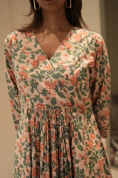 Floral Printed Anarkali-Style Kurta with Gathered Waist