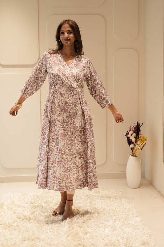 Lilac Floral Wrap-Style Anarkali Kurta