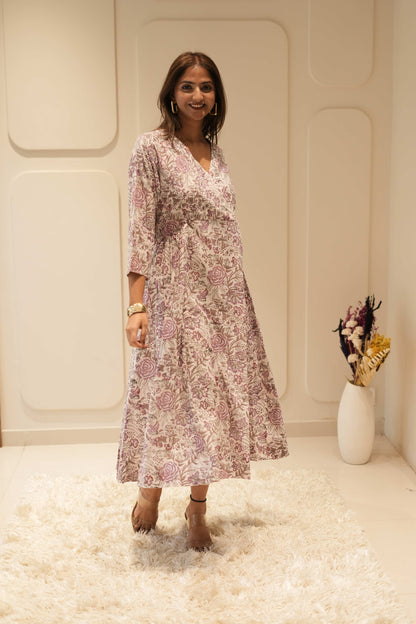 Lilac Floral Wrap-Style Anarkali Kurta